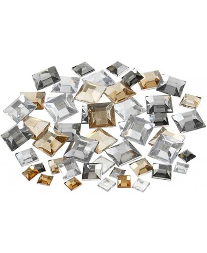 Vierkante plak diamantjes zilver mix