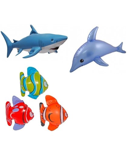 Set van 3x Opblaasbare vissen een dolfijn en een haai
