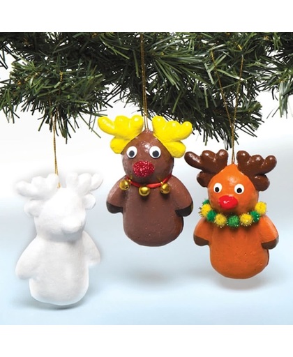 Rendiervormen van polystyreen, die kinderen kunnen ontwerpen, verven en versieren voor de kerst. Creatieve kerstknutselactiviteit voor kinderen (5 stuks)