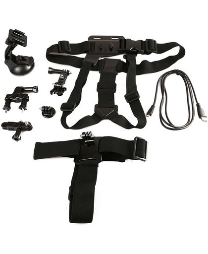 6 In 1 Gopro Accessoire Kit voor fiets en mountainbike met instelbare borstband / harnas & Hoofdband & Micro Hdmi HD kabel