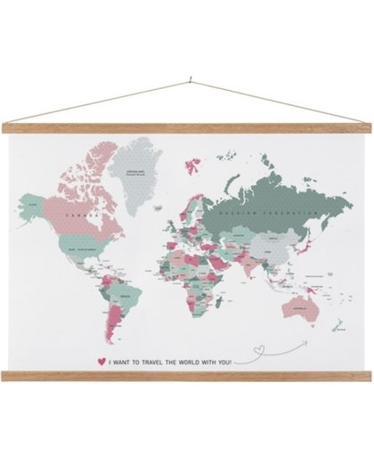Valentijn wereldkaart cadeau  60x40 (Valentijn decoratie / versiering) - Afgedrukt op Textielposter / Schoolplaat