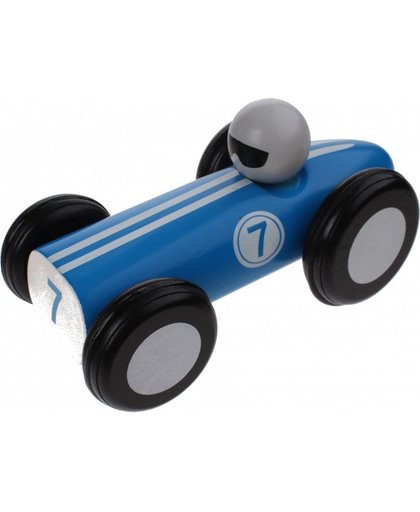 Jouéco houten raceauto 16 cm blauw