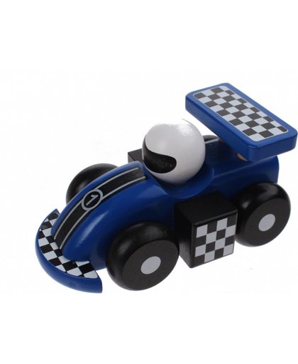Jouéco houten raceauto klassiek 16 cm blauw