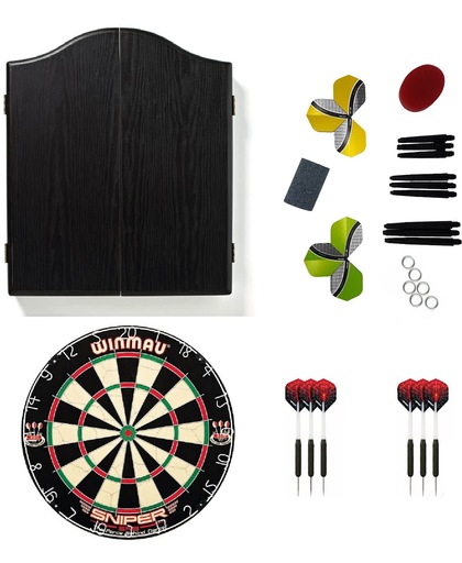 Winmau Kabinet Zwart met dartbord en 2 sets dartpijlen - dartbord - kabinet - dartpijlen