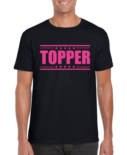 Topper t-shirt zwart met roze bedrukking heren M