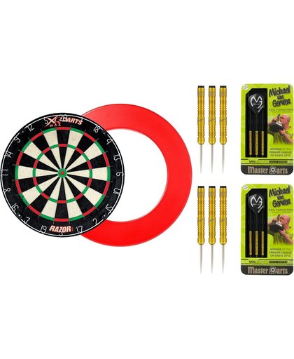 XQ Max - Razor1 Bristle - dartbord - inclusief - dartbord surround ring - Rood - inclusief 2 sets Michael van Gerwen 90% Tungsten golden - 21 gram - dartpijlen