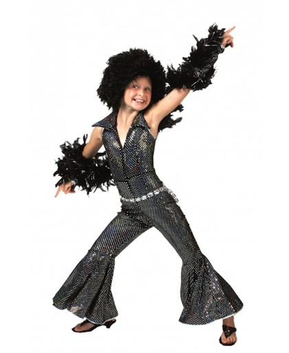 Zwarte disco jumpsuit voor kinderen 140