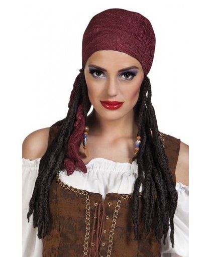 Boland pruik piraat Bonnie met bandana dames zwart