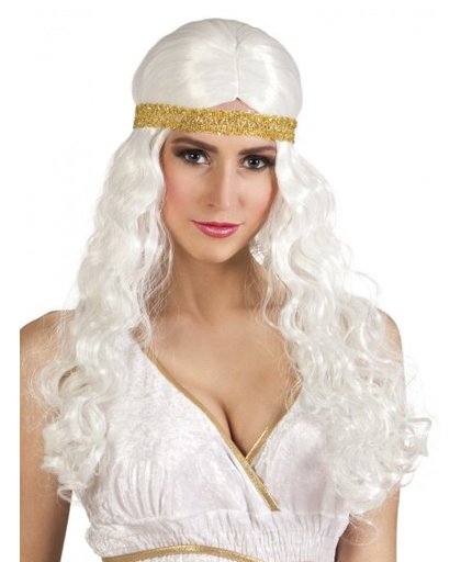Boland pruik Goddess met hoofdband dames wit