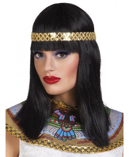 Boland pruik Cleopatra met hoofdband dames zwart