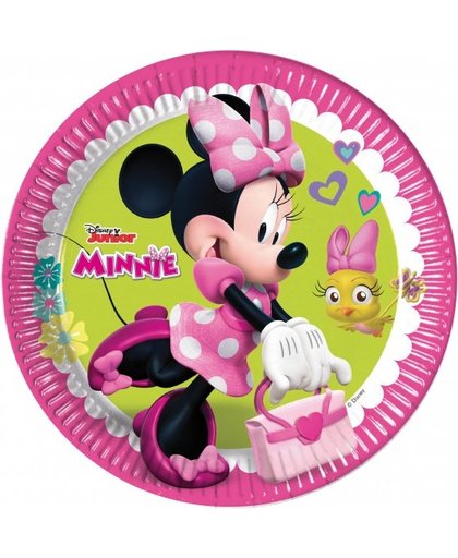 Disney feestborden Minnie Mouse 23 cm roze/groen 8 stuks
