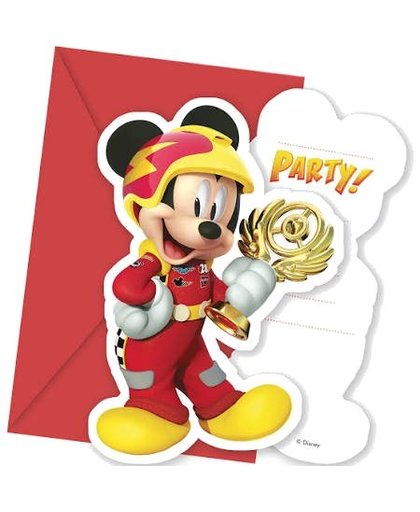 Disney uitnodigingen met envelop Mickey Mouse rood 6 stuks
