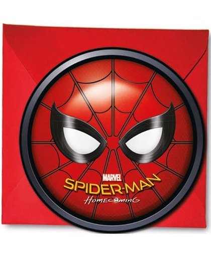 Marvel uitnodigingen met envelop Spider Man rood 6 stuks