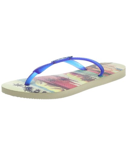 Havaianas Slim Paisage Flip Flops Beige Blue Size 3-4