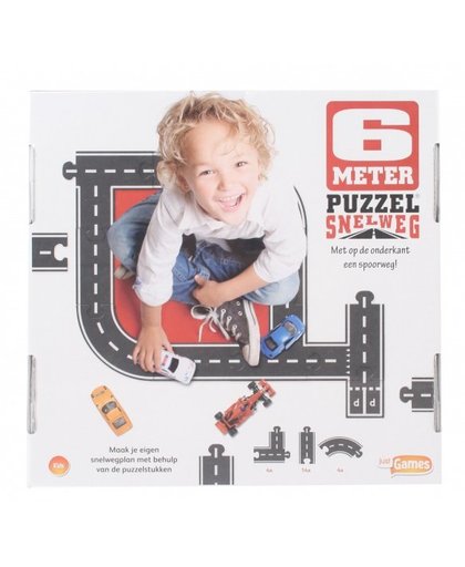 Just Games vloerpuzzel snelweg/spoorweg 6 meter zwart 23 delig