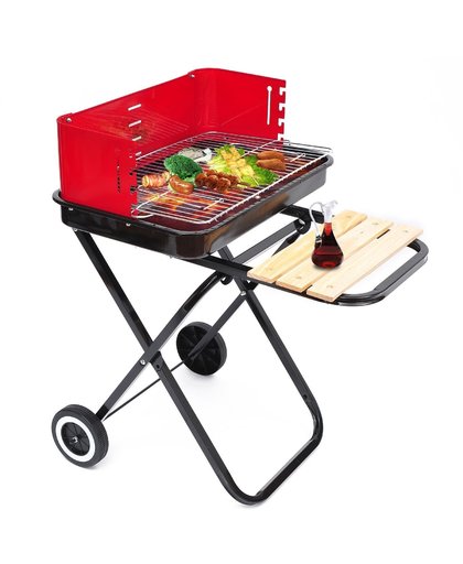 Outsunny Foldable Charcoal Barbecue Grill W/ Wheels-Red & Black