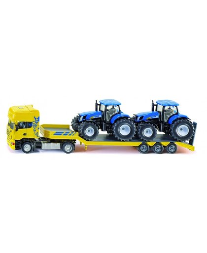 Siku vrachtwagen met dieplader en tractoren blauw/geel (1984)