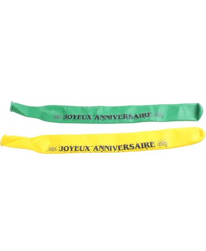 Amscan ballonnen Joyeux Anniversaire 120 cm groen/geel 2 stuks