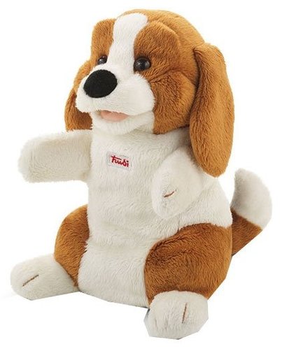 Trudi Handpop hond Beagle 25 cm bruin/ wit
