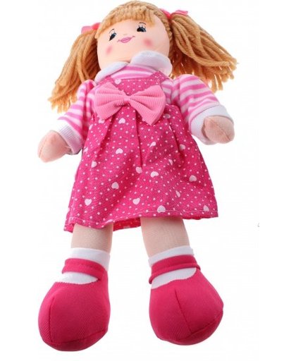 Johntoy knuffelpop baby rose meisje roze hartjes 40cm