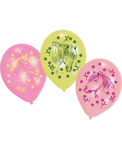 Amscan ballonnen Charming Horses 23 cm roze/geel 6 stuks