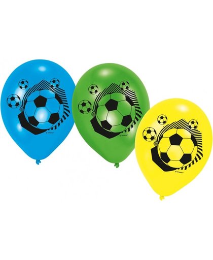 Amscan ballonnen voetbal 23 cm blauw/groen/geel 6 stuks