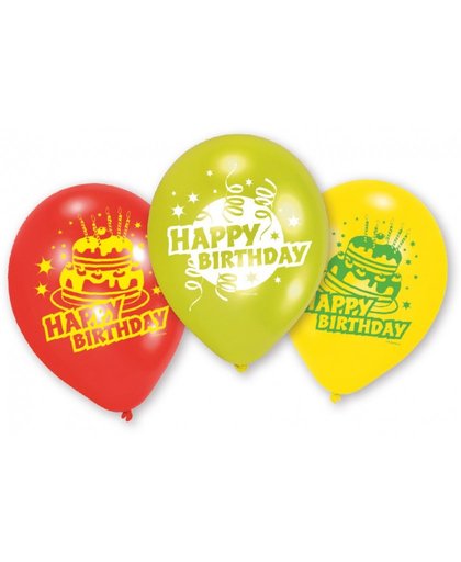 Amscan ballonnen Happy Birthday 23 cm rood/geel/groen 6 stuks