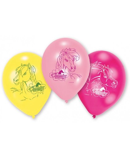 Amscan ballonnen Charming Horses 23 cm geel/roze 6 stuks