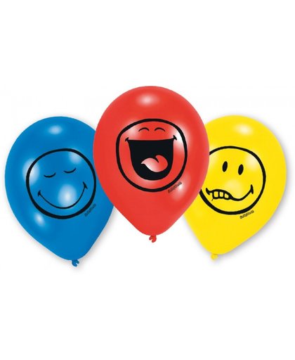 Amscan ballonnen Smileys 23 cm blauw/rood/geel 6 stuks