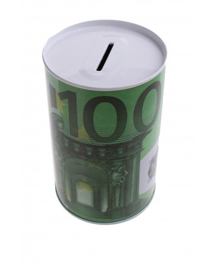 Johntoy Metalen spaarpot met eurobiljet print 100 euro groen