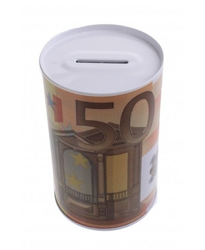 Johntoy Metalen spaarpot met eurobiljet print 50 euro oranje