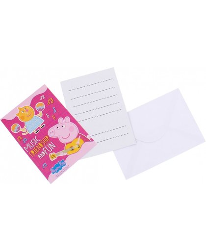Peppa Pig uitnodigingen met envelop roze 6 stuks