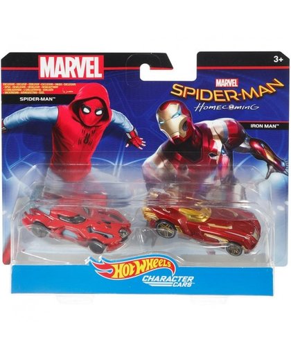 Hot Wheels Character Cars Spiderman rood 7 cm 2 pack