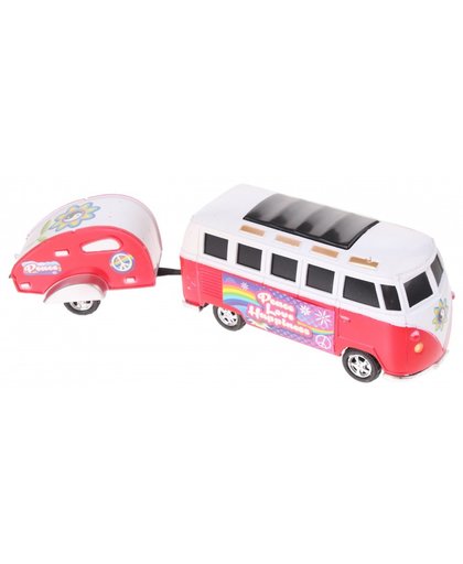 Toi Toys peace bus met caravan 24,5 cm rood