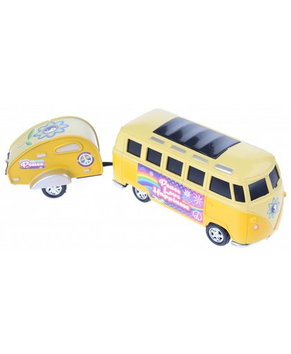 Toi Toys peace bus met caravan 24,5 cm geel