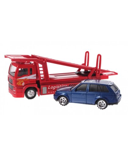 Toi Toys Transporter Truck met auto rood/blauw 20 cm