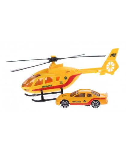 Toi Toys Rescue Team set helikopter met auto geel ambulance