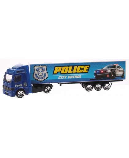 Toi Toys vrachtwagen met oplegger diecast blauw 20 cm