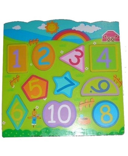Mamamemo vormenpuzzel hout cijfers 10 stukjes 30 x 30 cm multicolor
