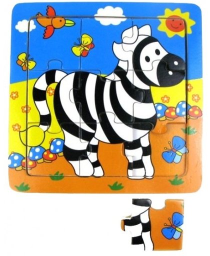 Mamamemo legpuzzel hout zebra 9 stukjes 15 x 15 cm multicolor