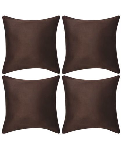 Kussenhoezen 4 stuks bruin imitatie suède 80x80 cm polyester