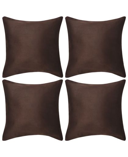 Kussenhoezen 4 stuks bruin imitatie suède 50x50 cm polyester