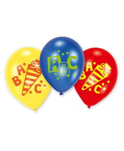 Amscan ballonnen School Start 23 cm geel/blauw/rood 6 stuks