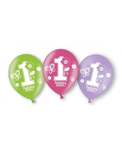 Amscan ballonnen 1st Birthday girl 27,5 cm groen/roze 6 stuks