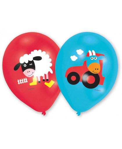 Amscan ballonnen Farm Fun 28 cm rood/blauw 6 stuks