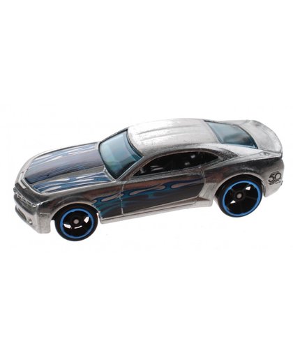 Hot Wheels Zamac jubileumauto Chevy Camaro zilver 7,5 cm