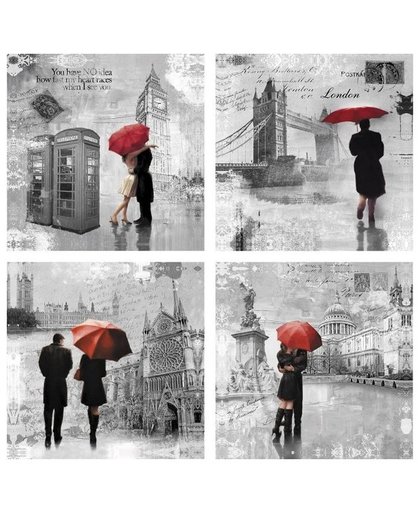 Canvas Schilderij Red Umbrella Londen/Parijs/Washington 78x78cm