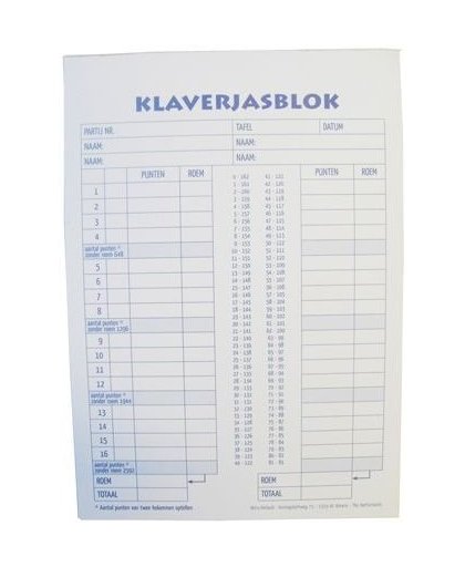 Scoreblok Klaverjas A5