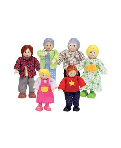 Vrolijke houten poppenfamilie uit Europa