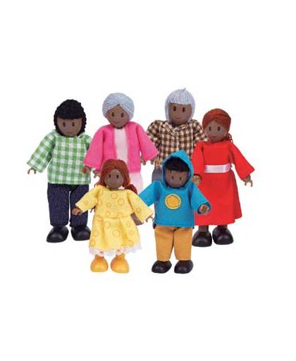 Vrolijke houten poppenfamilie uit Afrika
